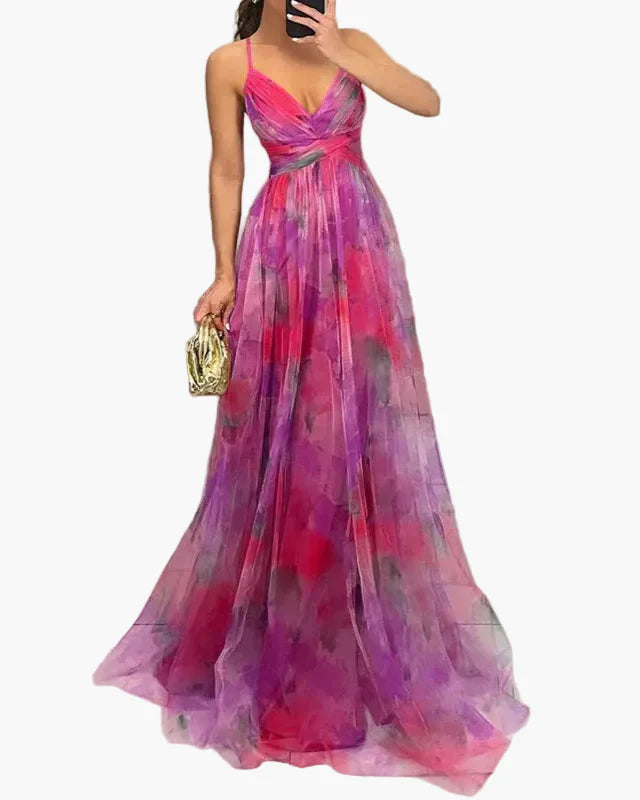 Robe longue maxi fleurie style soirée pour femme – Élégante et bohème chic