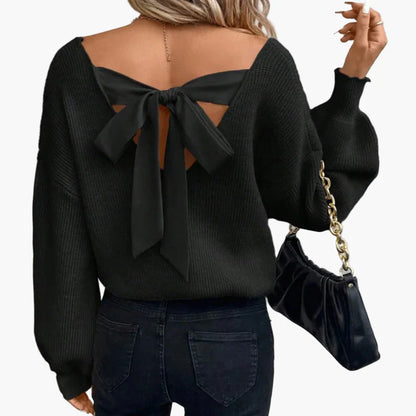 Top de mujer con espalda abierta y lazo elegante - Estilo chic casual para otoño e invierno