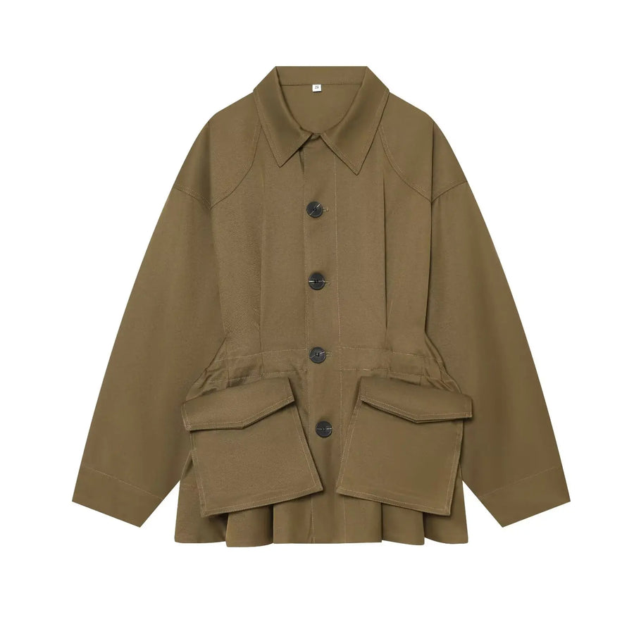 Giacca camicia casual da donna, tinta unita, con tasche applicate e colletto classico
