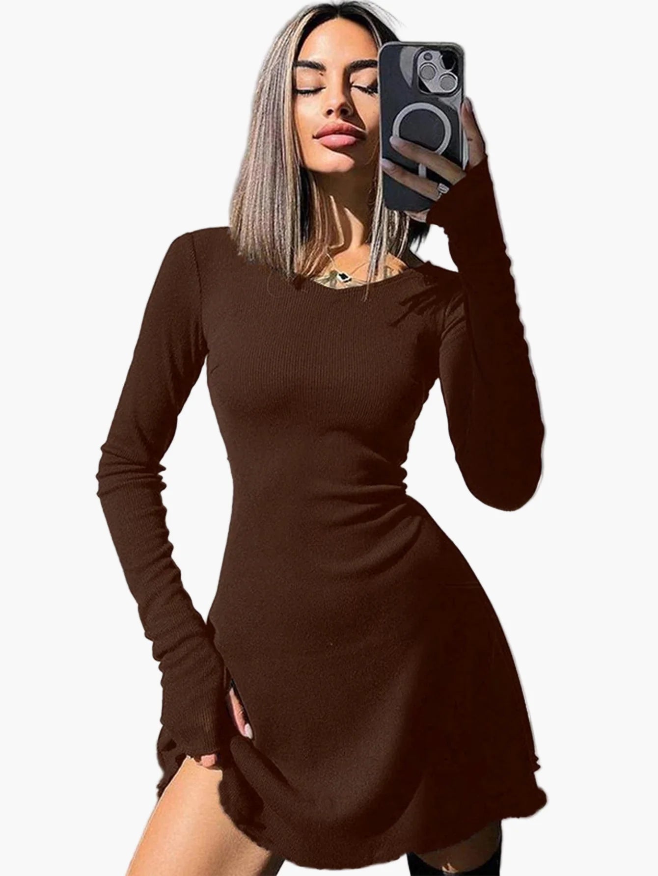 Robe moulante à manches longues style casual pour femme – Élégance quotidienne et silhouette flatteuse