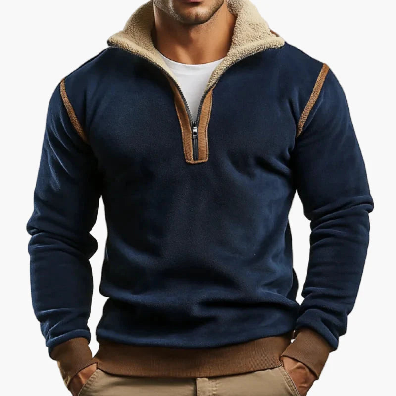 Sweat-shirt zippé col montant rétro homme style vintage pour automne et hiver