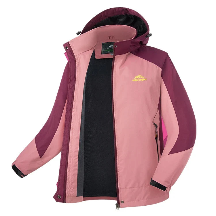 Zweifarbige wasserdichte Damenjacke mit Kapuze und herausnehmbarem Fleecefutter