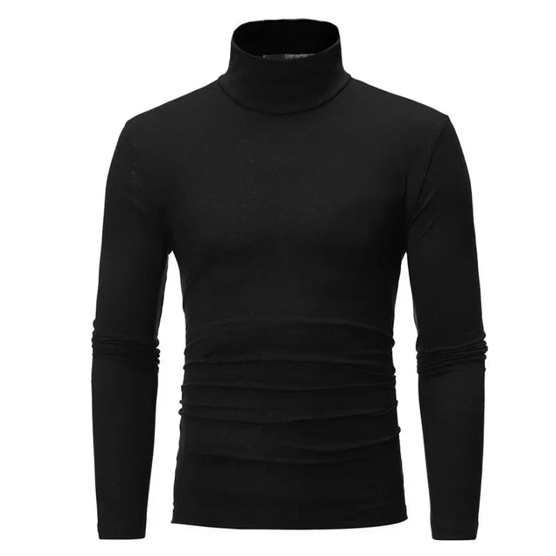 Dopasowany męski T-shirt z golfem i długimi rękawami - Dostępny w wielu kolorach