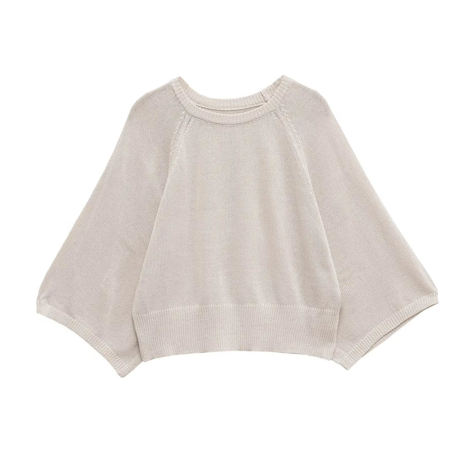 Pull en maille ras du cou manches chauve-souris ample Femme