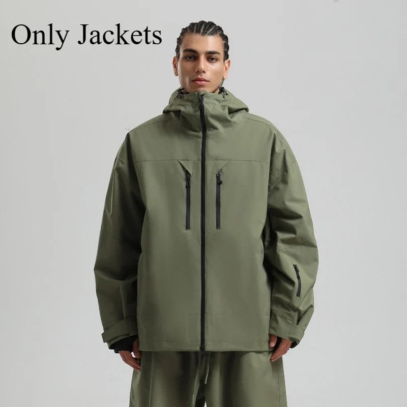 Veste de ski et snowboard pour homme à capuche imperméable avec fermetures éclair noires