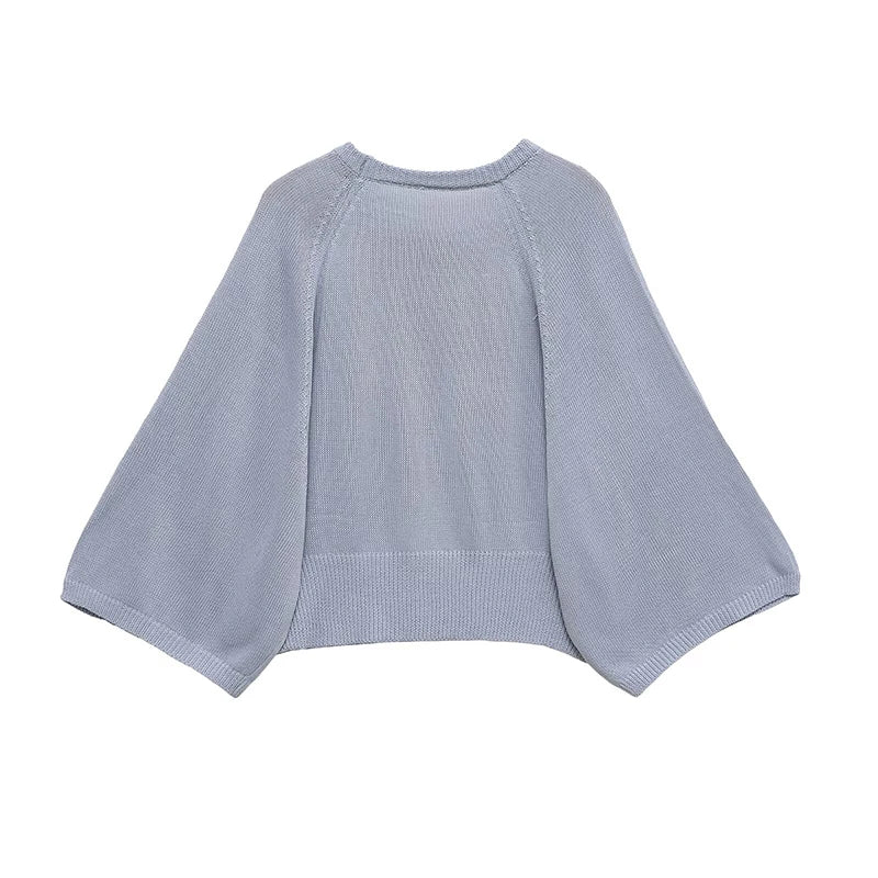 Pull en maille ras du cou manches chauve-souris ample Femme