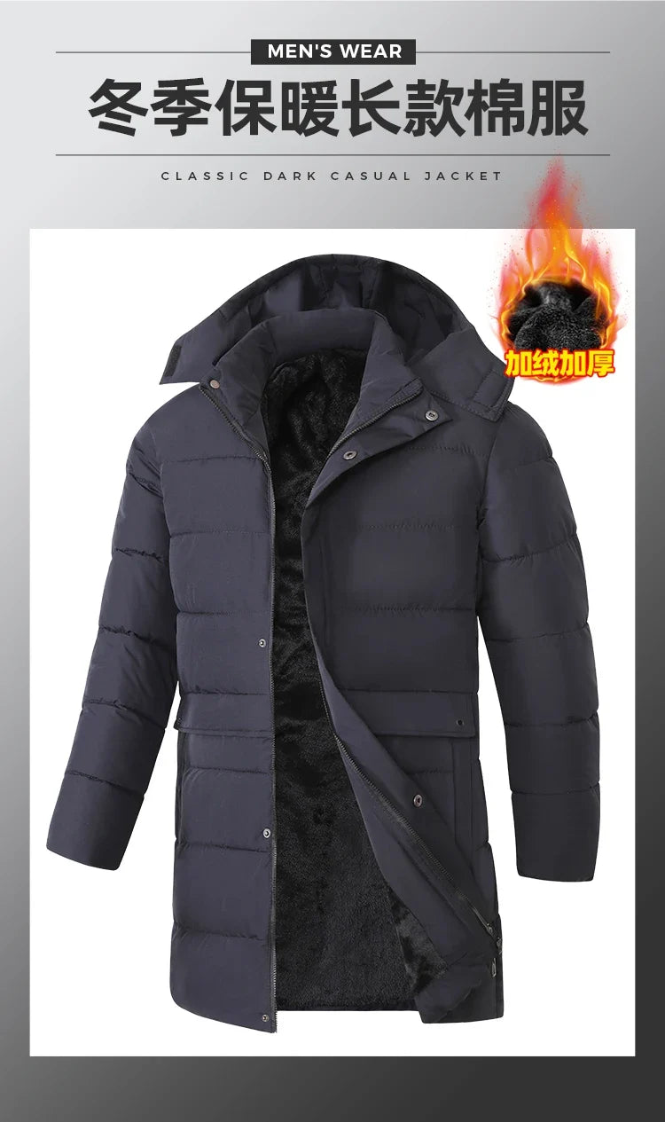 Abrigo largo acolchado de hombre con capucha desmontable, impermeable y cortavientos