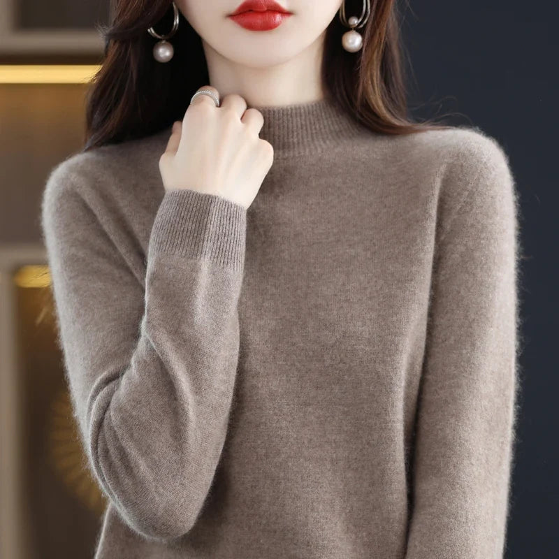 Pull col montant femme en maille douce, manches longues