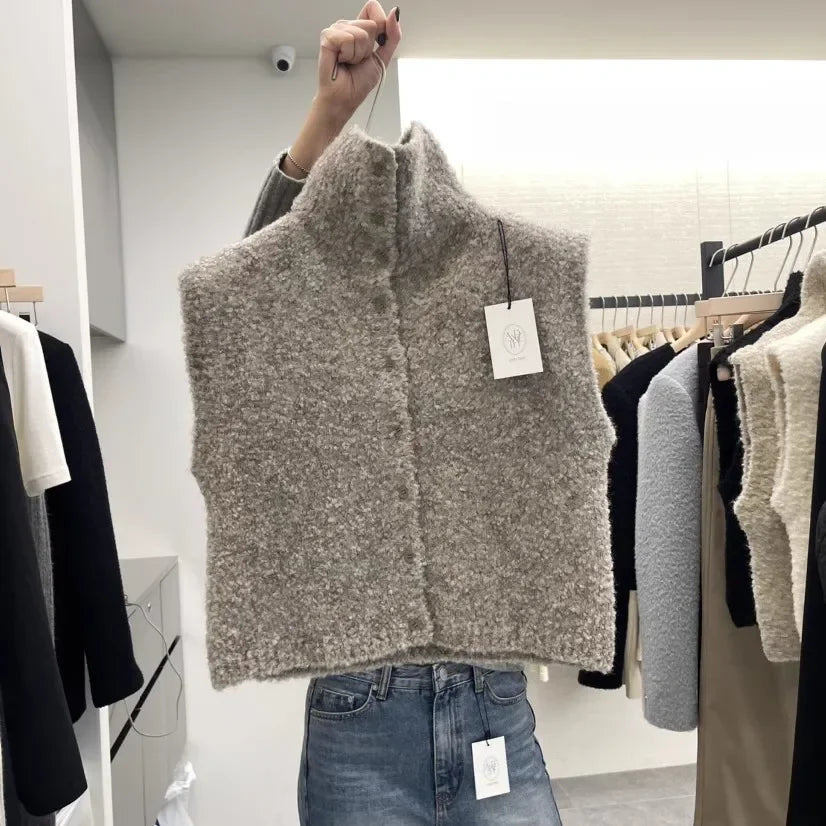 Damesvest zonder mouwen met structuur en opstaande kraag - beige, curry of wit