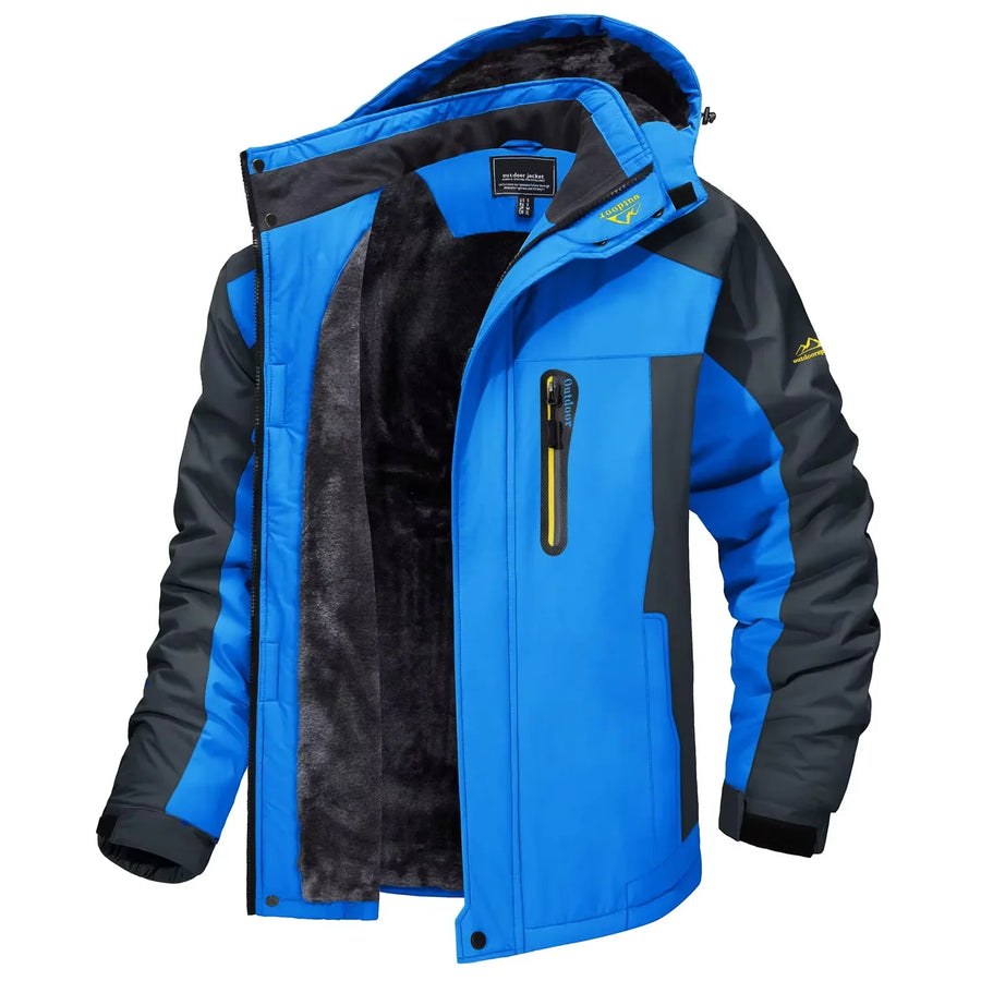 Warme Herren-Outdoorjacke mit Kapuze und Fleecefutter, Camouflage oder einfarbig, für den Winter
