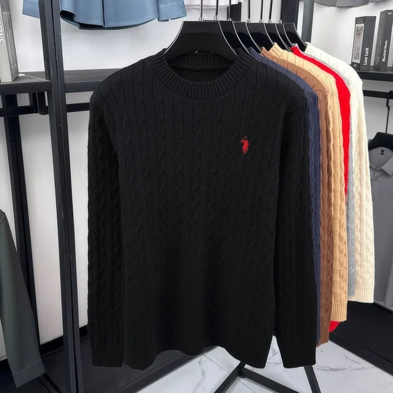 Pullover da uomo girocollo in maglia a trecce, bianco sporco