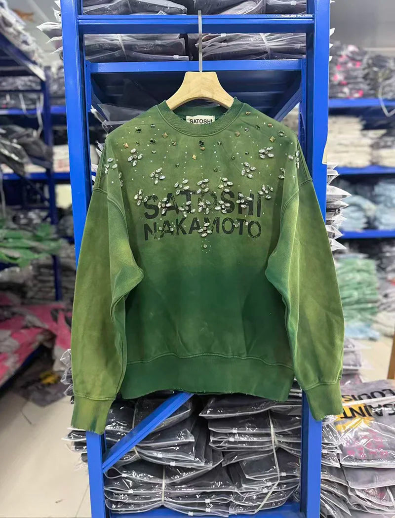 Ombré sweatshirt för dam med text och utsmyckade detaljer