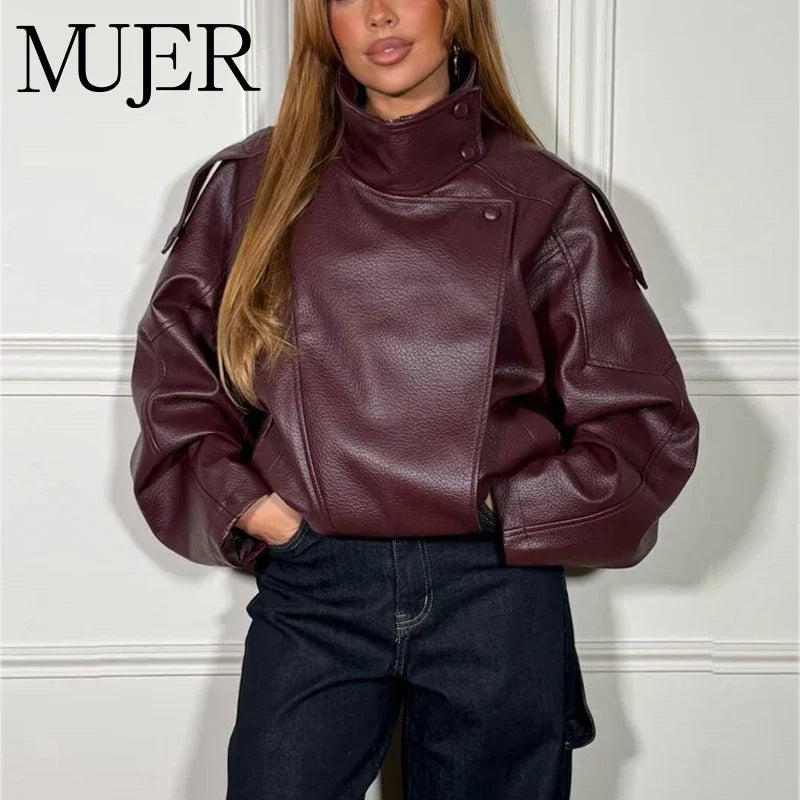 Veste courte style bombardier femme col montant asymétrique