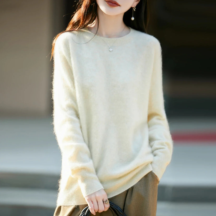 Women's cozy lightweight pale yellow crew-neck sweater