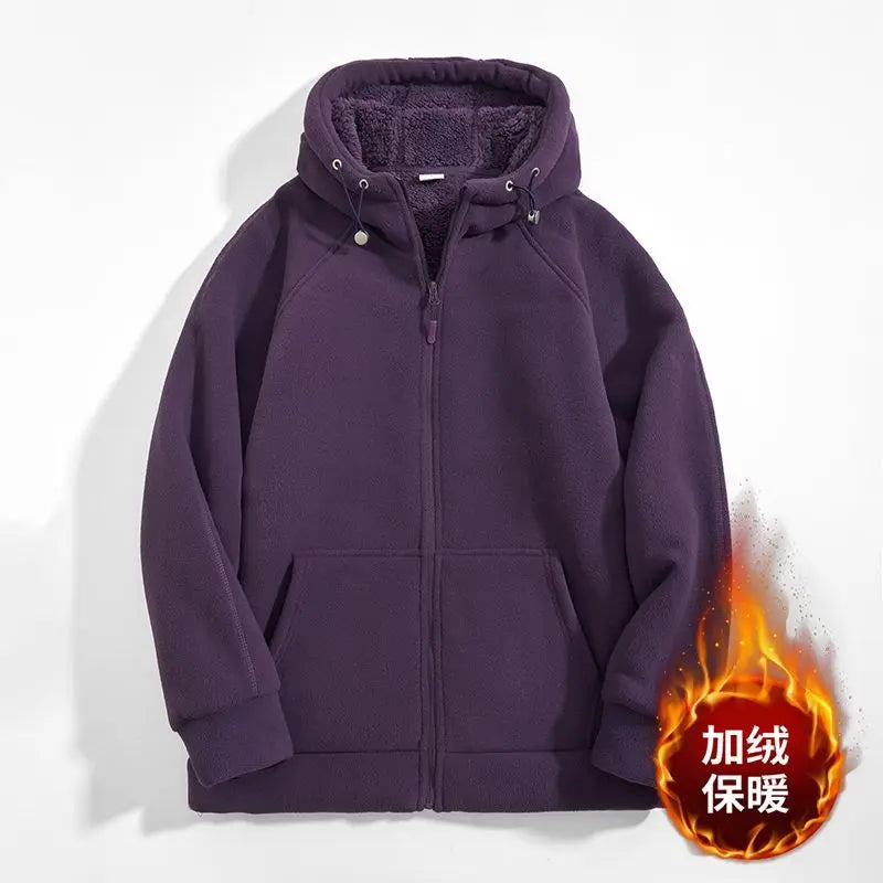 Sweat à capuche zippé doublé polaire pour homme, manches longues, uni, décontracté