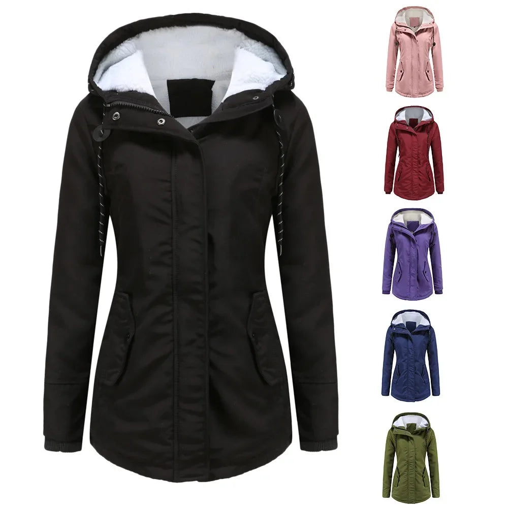 Abrigo de Invierno para Mujer con Capucha Estilo Casual Caliente para Exterior