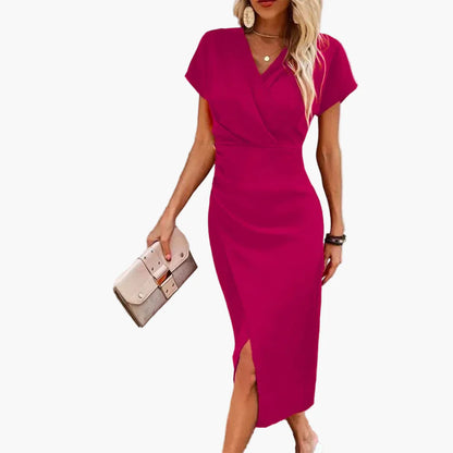 Robe Midi Élégante à Manches Courtes pour Femme Style Croisé Décontracté Idéale pour Soirée ou Bureau