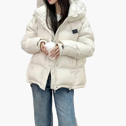 Chaqueta acolchada gruesa para mujer estilo urbano con capucha para invierno – chaqueta cálida casual