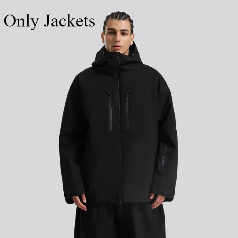 Veste de ski et snowboard pour homme à capuche imperméable avec fermetures éclair noires