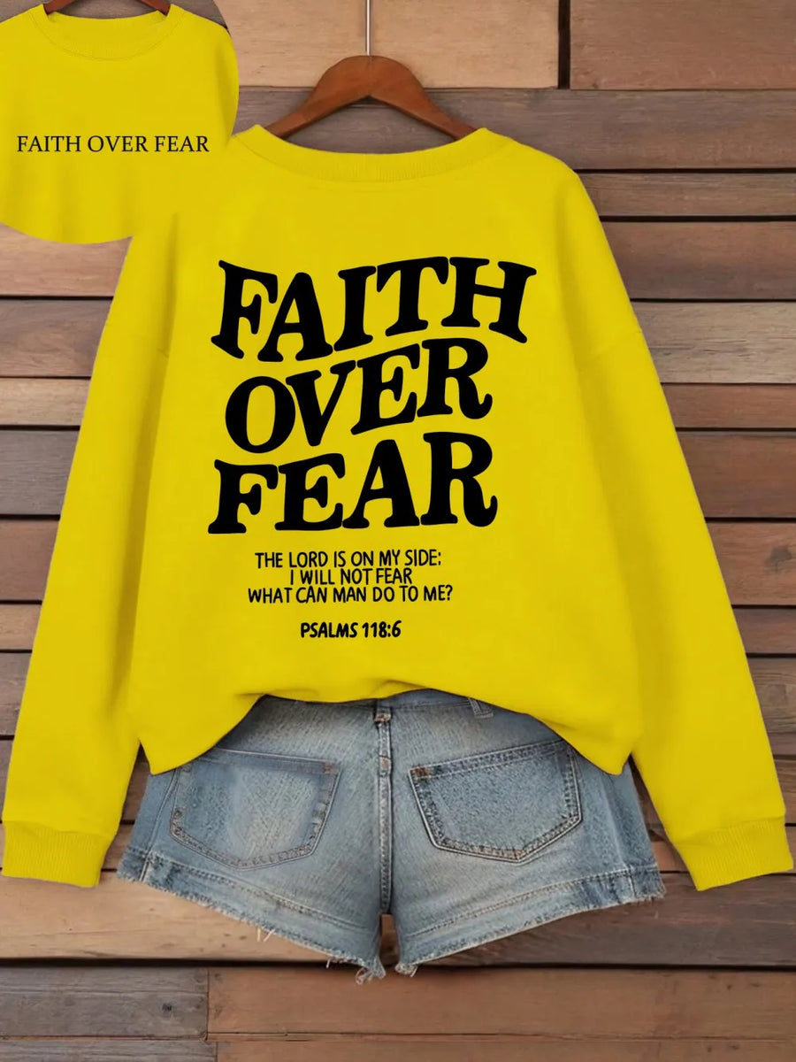 Felpa con cappuccio unisex a tinta unita con stampa "Faith Over Fear"