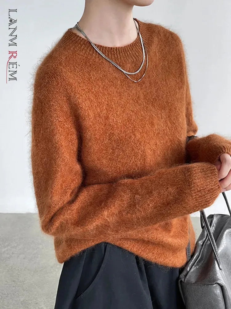 [LANMREM] Pullover da donna in maglia di lana con fodera in pile, scollo rotondo, morbido e soffice, vestibilità slim, ideale per autunno e inverno 26E04076