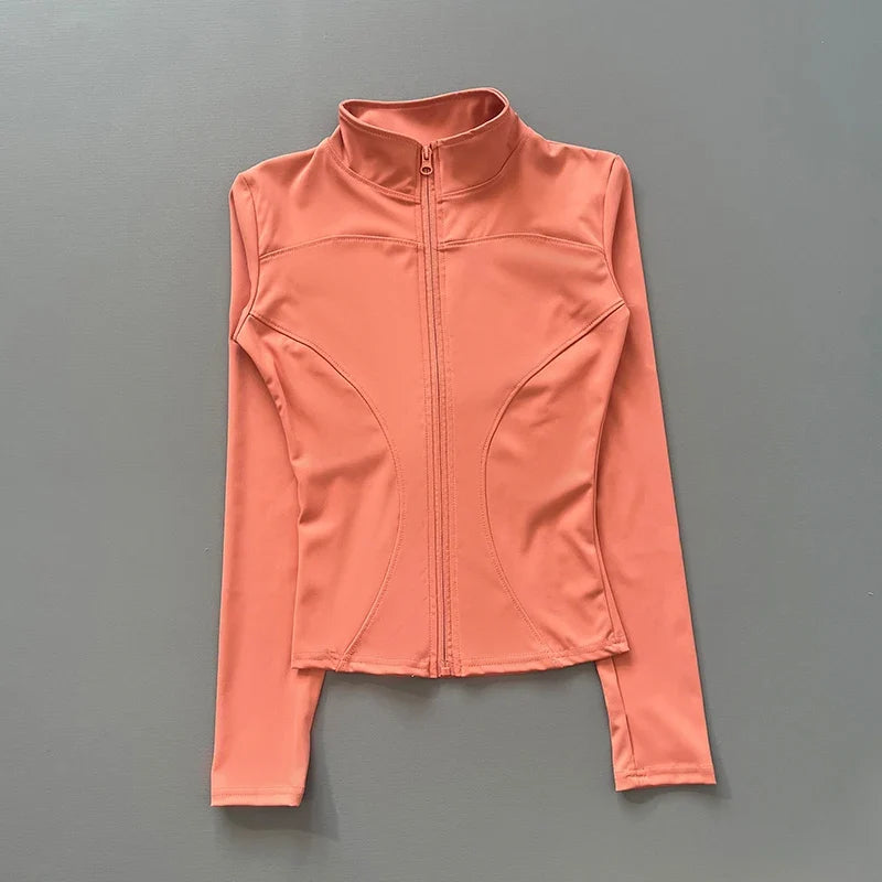 Chaqueta deportiva con cremallera para mujer, cuello alto, mangas largas y orificios para los pulgares, para entrenar