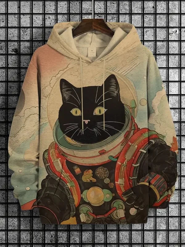 Unisex-hettegenser med grafisk kattetrykk