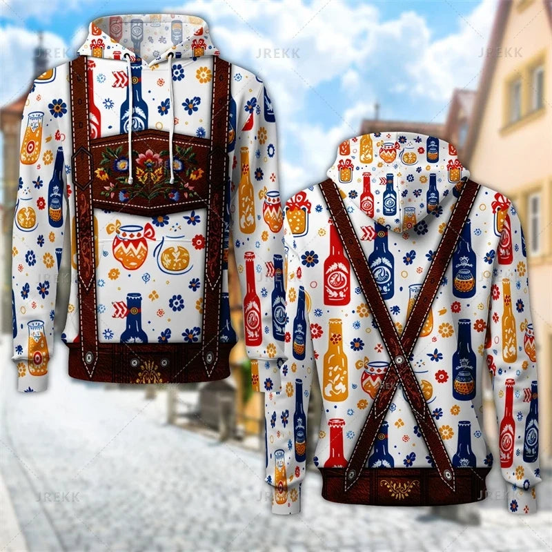 Unisex hættetrøje med print af seler og bayersk eller ternet mønster