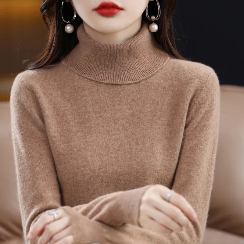 Jersey de mujer de cuello vuelto y mangas largas en color liso