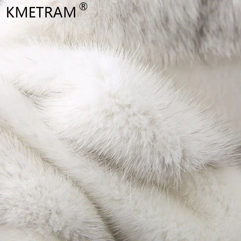 Manteau à Capuche Doux Femme Blanc & Gris Panneaux Horizontaux