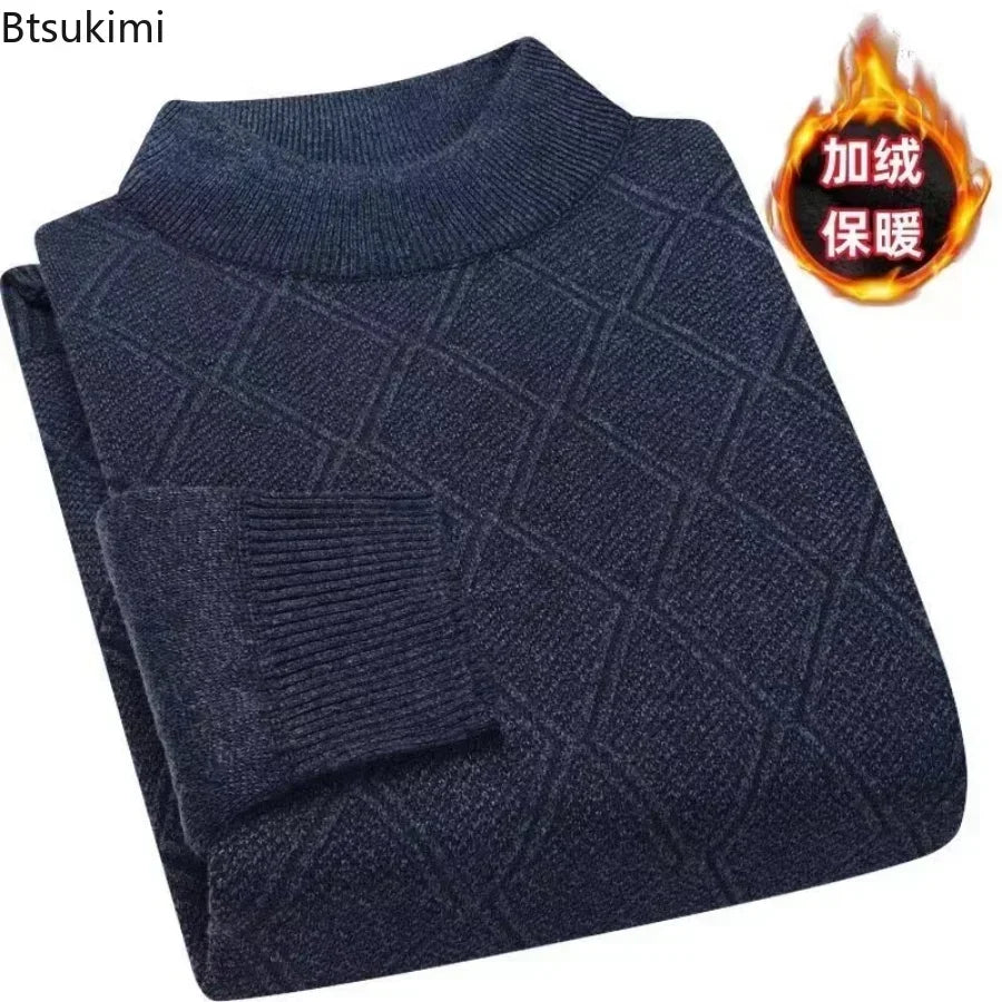 Jersey de cuello alto para hombre, de punto jaspeado con estampado de rombos