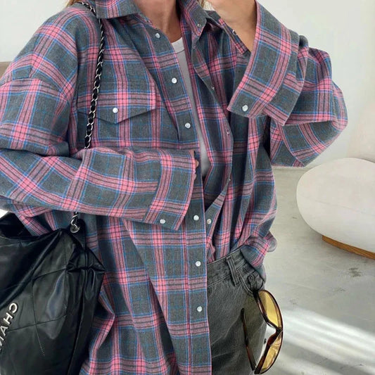 Barbara – Camicia a Quadri Ampia con Maniche Lunghe