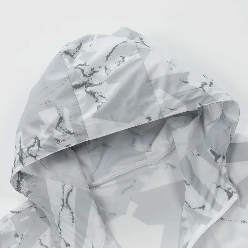 Chaqueta con capucha para hombre, estampado geométrico gris y blanco
