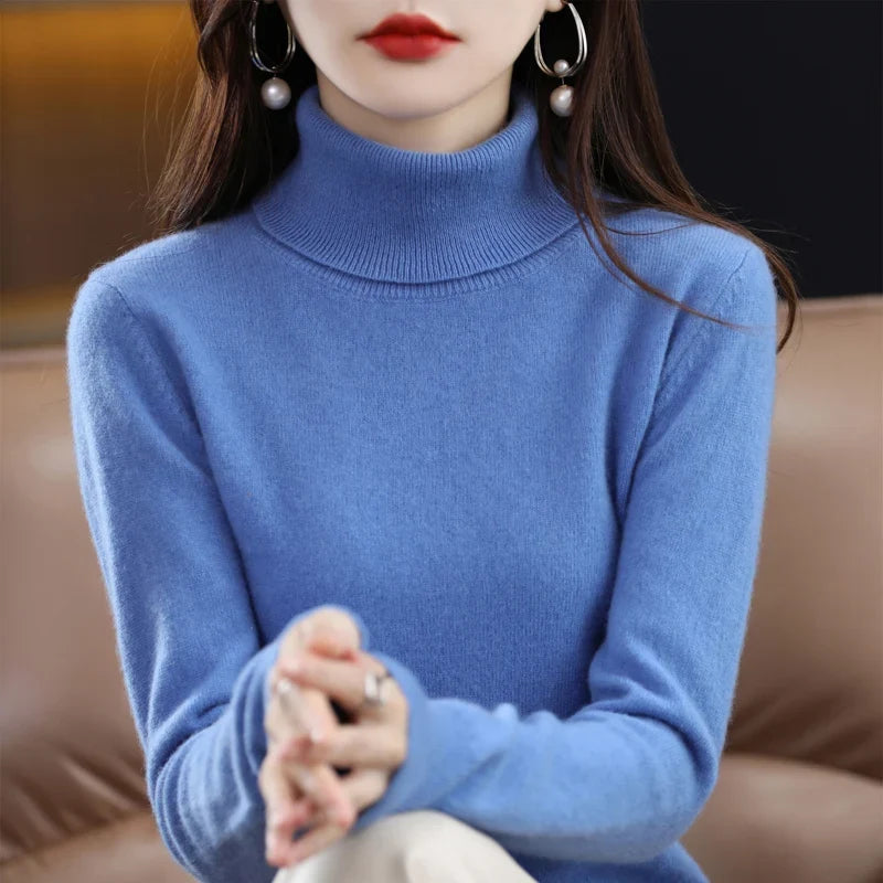 Jersey de mujer de cuello vuelto y mangas largas en color liso
