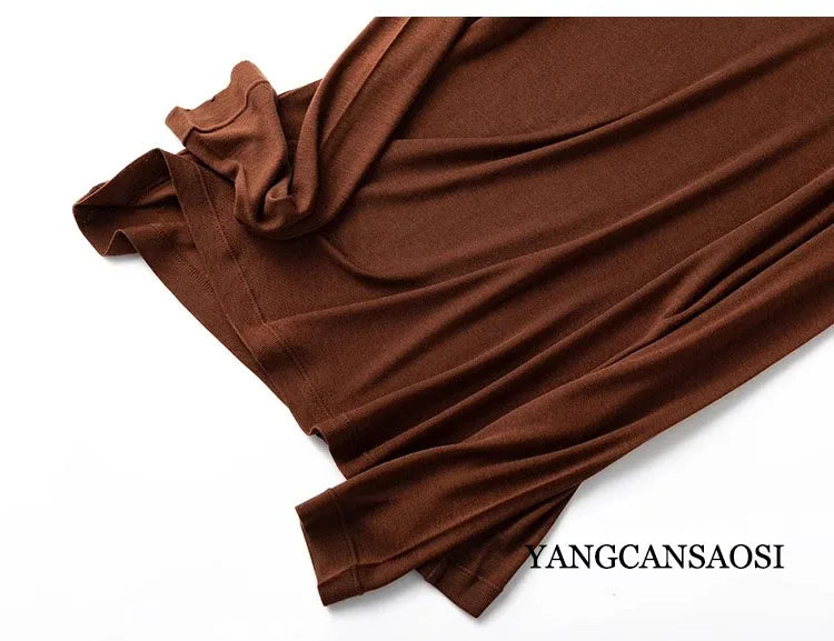 Camiseta lisa de manga larga para mujer con cuello redondo o vuelto