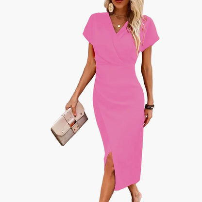 Robe Midi Élégante à Manches Courtes pour Femme Style Croisé Décontracté Idéale pour Soirée ou Bureau