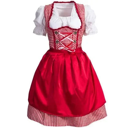 Traditionel rød og hvid tyrolsk dirndl-kjole til kvinder