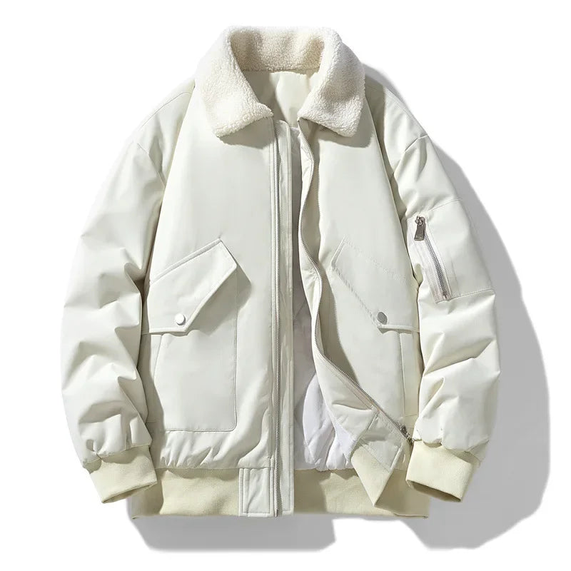 Chaqueta de hombre estilo aviador con cuello sherpa, tendencia invierno cálido