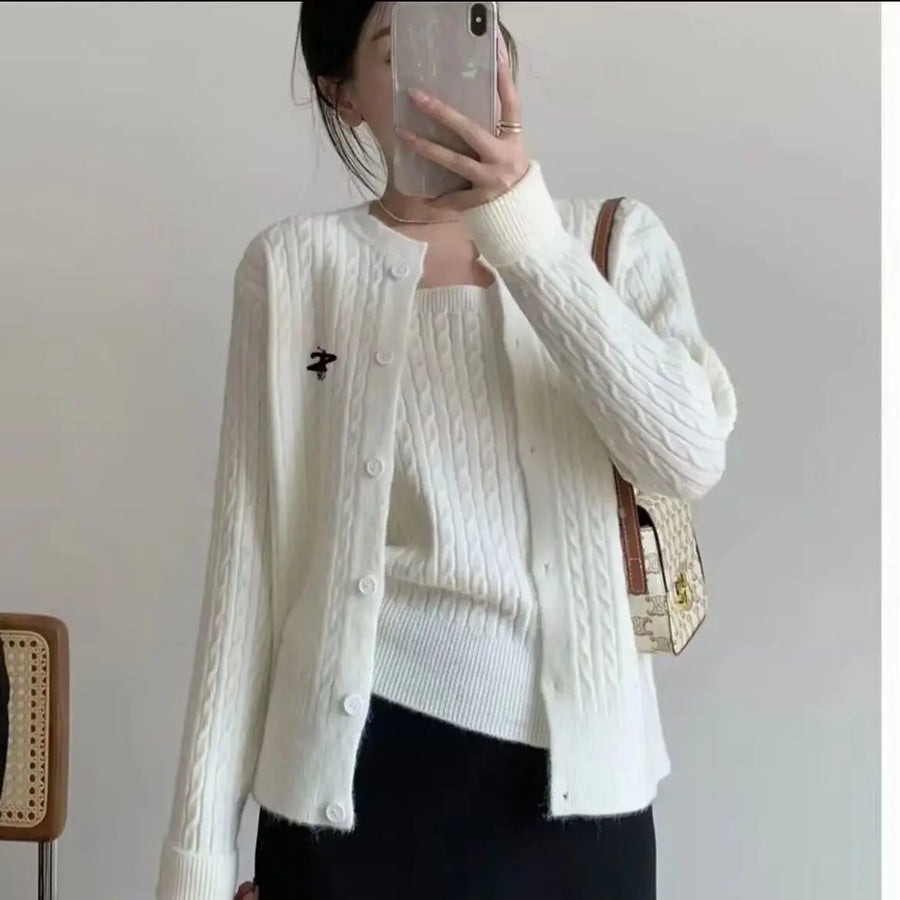 Women's cable-knit cardigan and tank top set