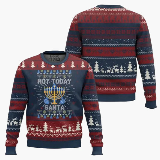 Unisex tröja i retro Hanukkah Ugly Sweater-stil "Not Today Santa" – jul- och Hanukkah-humor