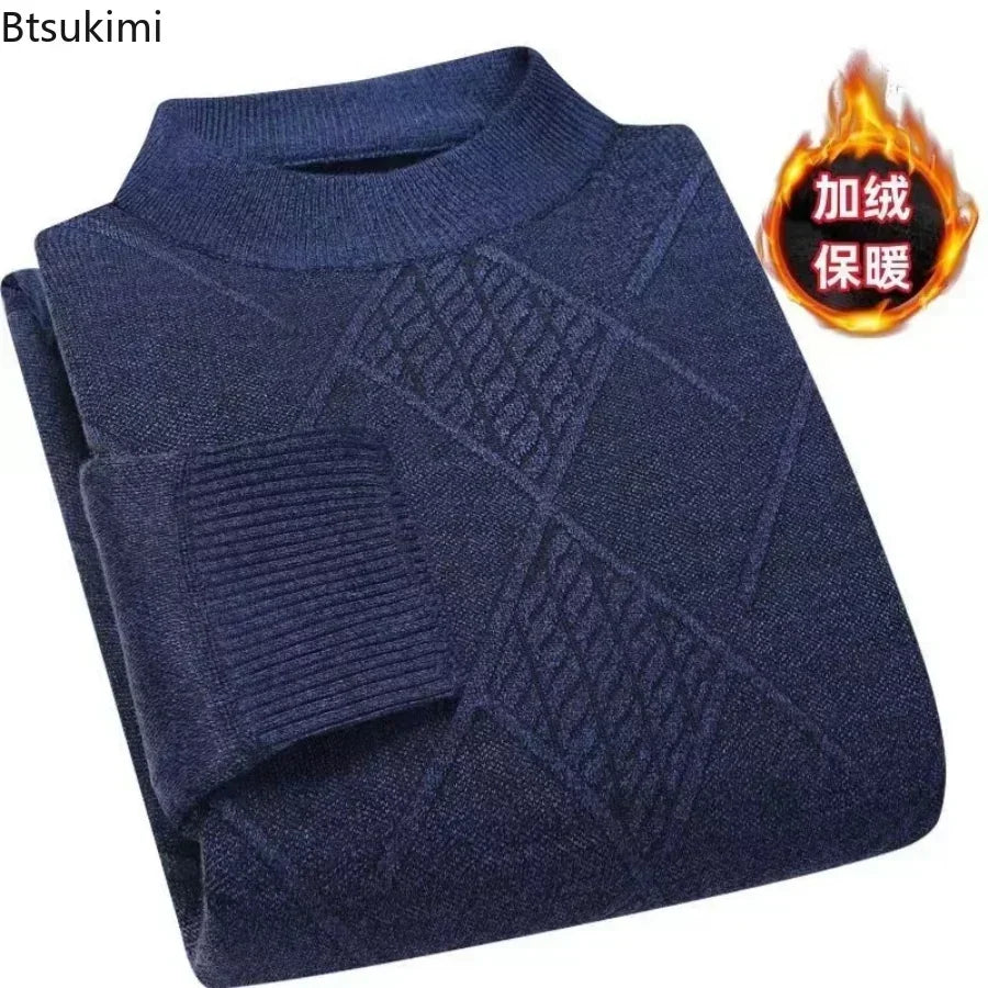 Jersey de cuello alto para hombre, de punto jaspeado con estampado de rombos