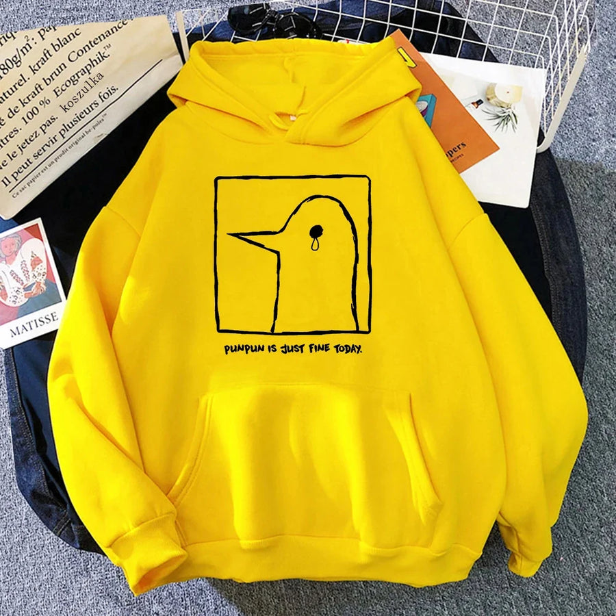 Oversize-Kapuzenpullover in Beige mit Motiv des traurigen Vogels „Punpun“