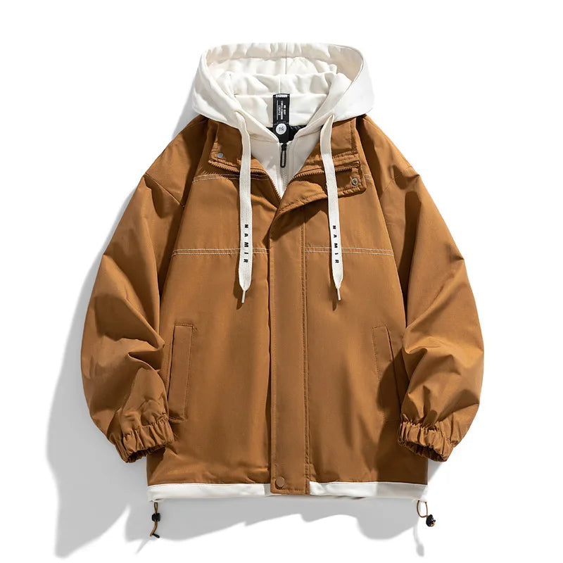 Veste Homme à Capuche Doublée Style Décontracté avec Cordon de Serrage Manches Longues