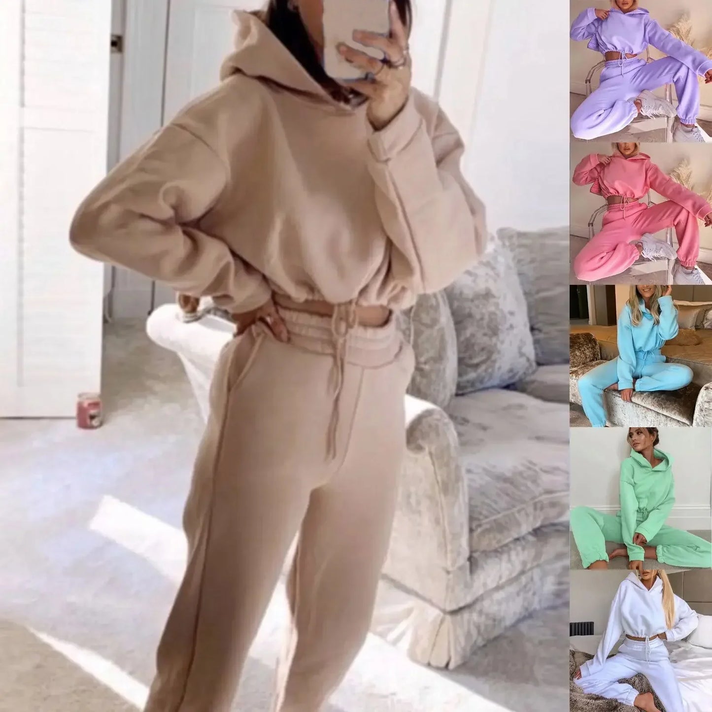 Ensemble Survêtement Femme Hoodie Court et Jogging Décontracté Urbain
