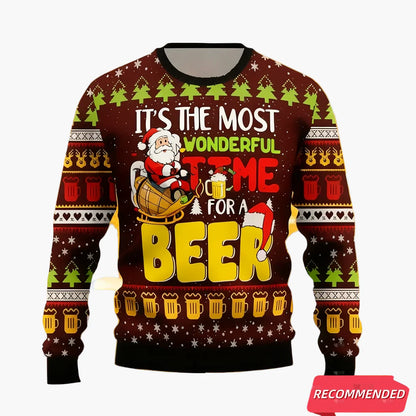 Męski sweter świąteczny w stylu ugly sweater dla miłośników piwa – Humor świąteczny, idealny na święta i prezenty