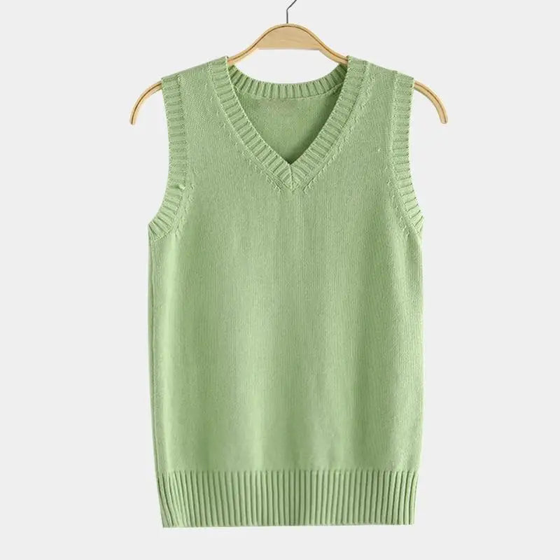 Gilet Pull Tricoté sans Manches Col V Couleur Unie
