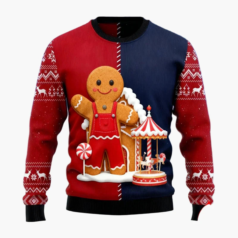 Maglione di Natale uomo stile divertente con motivi di pan di zenzero e decorazioni festive per le feste