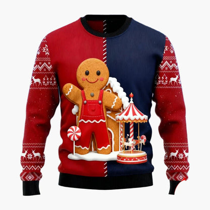 Maglione di Natale uomo stile divertente con motivi di pan di zenzero e decorazioni festive per le feste