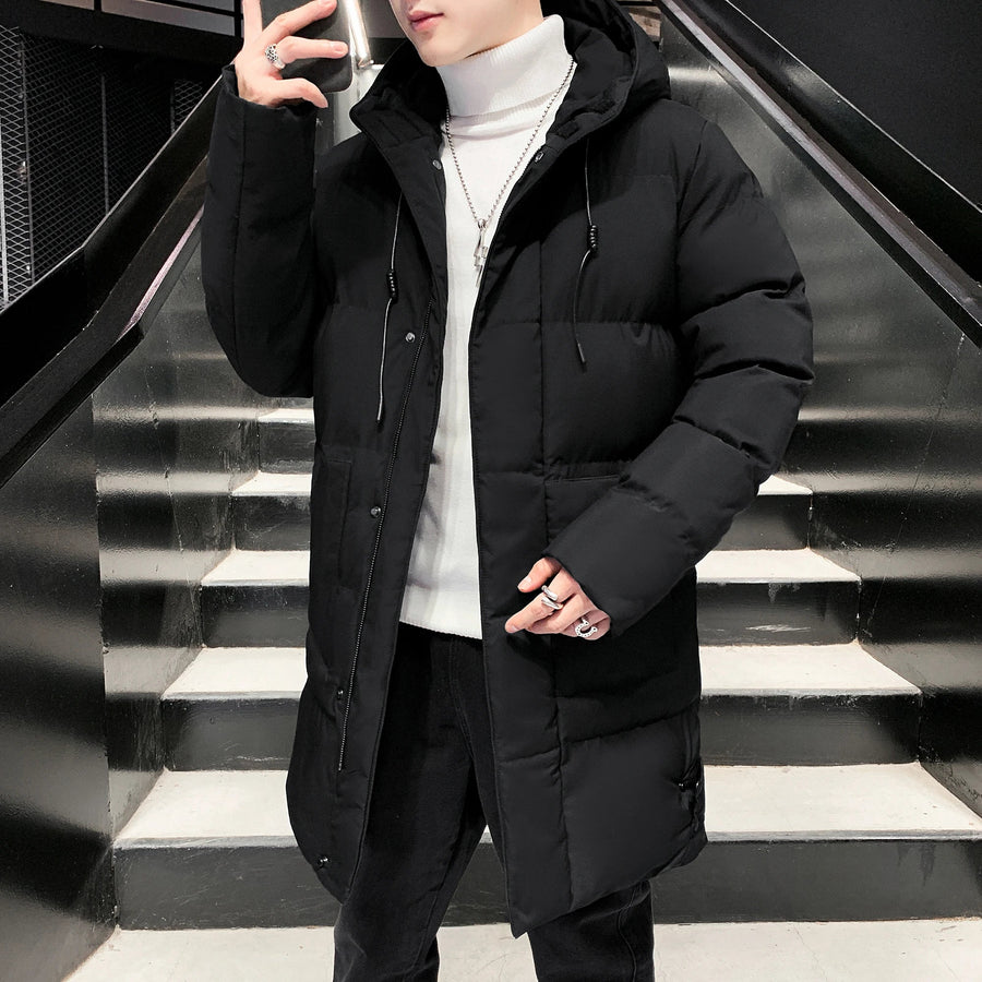 Manteau d'hiver homme matelassé long à capuche uni