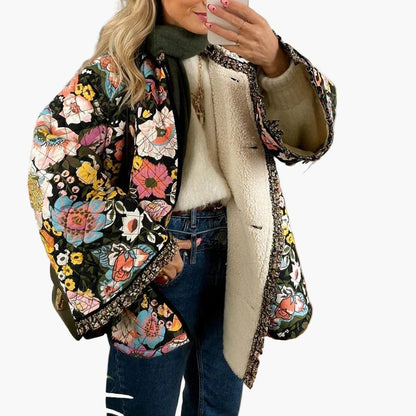 Boho pikowana kurtka damska w kwiatowy wzór oversize, idealna na wiosnę